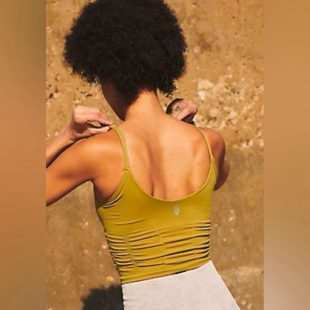 NWOT Free People Good Karma Ruched crop tank XS/S Dusted Military - Picture 2 of 4